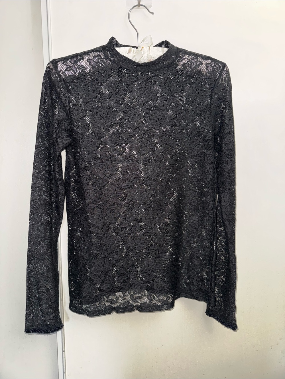 Zara Black Sheer Lace Long-Sleeve Top